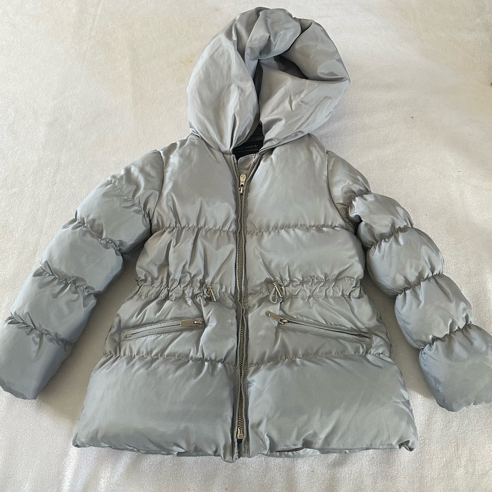 Zara Light Gray Puffer Jacket with Hood